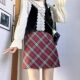 Red plaid retro hip A-line skirt for women in spring and summer 2025 sweet and versatile fat mm slim large-size skirt