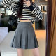 Gray pleated skirt for women in spring and summer versatile slim high waist hip A-line short skirt sweet jk skirt slightly fat large size