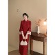 Cinnabar New Chinese Style Red Engagement Large Size Fat mm Cheongsam Embroidered Dress Toast Wear Jacquard