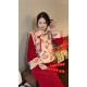 Original design of plum blossom viewing fat mm New Year festive plus velvet vest + cheongsam dress suit winter