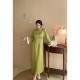 Jade snow plus velvet thickened green fresh large size fat mm woven gold jacquard white cheongsam dress