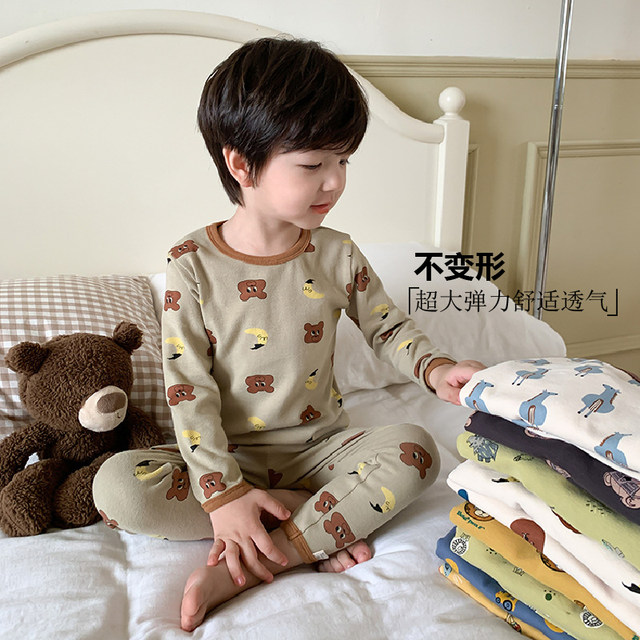 Children's pure cotton pajamas set A category A wool pull shelf home service autumn and winter new boys and girls autumn clothes and autumn pants two pieces