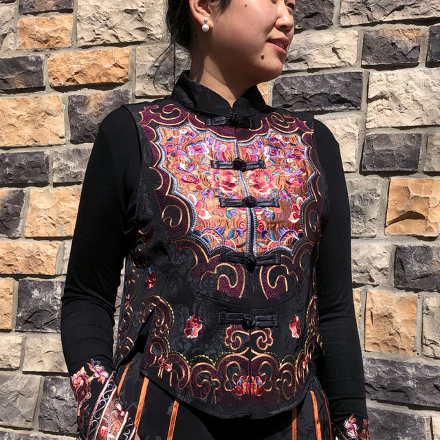 25 spring new ethnic stand collar Chinese style spliced ​​vest women's buttoned cardigan vest sleeveless jacket top
