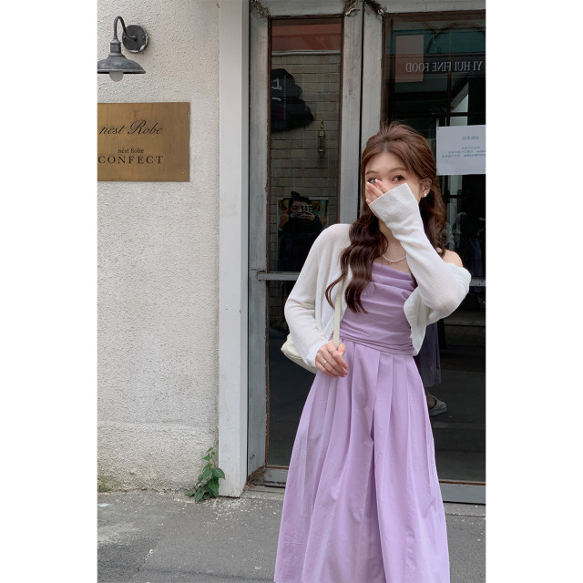 Sasaya small man design square collar suspender dress for women summer retro waistband long skirt