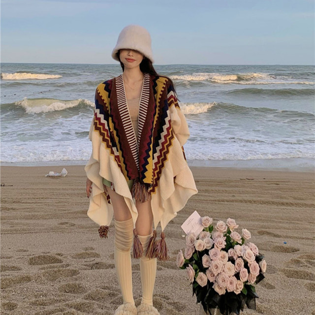 Ethnic style cape cape women's clothing spring and autumn 2025 new high-end style knitted cardigan sweater jacket