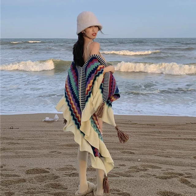 Ethnic style cape cape women's clothing spring and autumn 2025 new high-end style knitted cardigan sweater jacket