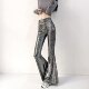 New high-waisted gold-burned leopard print bell-bottom pants for women in spring 2025, slim and slim and long trousers