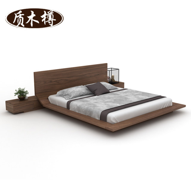 Nordic all solid wood low bed tatami bed modern simple double bed wedding bed bed and breakfast Japanese style low bed