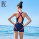 BE van der An MIX series 2025 one-piece swimsuit women flat angle red blue white contrasting color racing fashionable slim hot spring