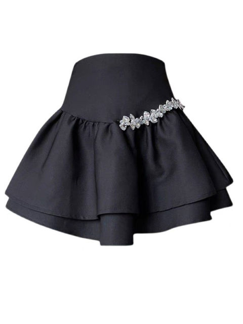 High -waist covering diamond panton skirt Children in spring and summer are thin large size A -line ruffled skirt pleated umbrella short skirt