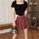 American retro plaid short skirt skirt for women spring and autumn large size high waist A-line slim and fat mm plaid pleated skirt