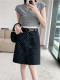 Black polka dot slit denim skirt for women in spring and summer large size American retro niche skirt for slim hip midi skirt
