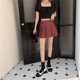 American retro plaid short skirt skirt for women spring and autumn large size high waist A-line slim and fat mm plaid pleated skirt