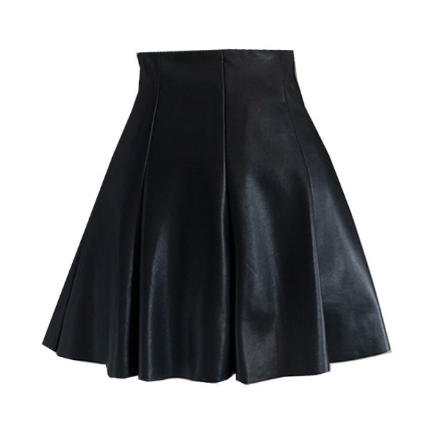 Fat mm high waist pu small leather skirt for women with autumn and winter large size slimming belly puffy skirt umbrella skirt versatile A-line skirt
