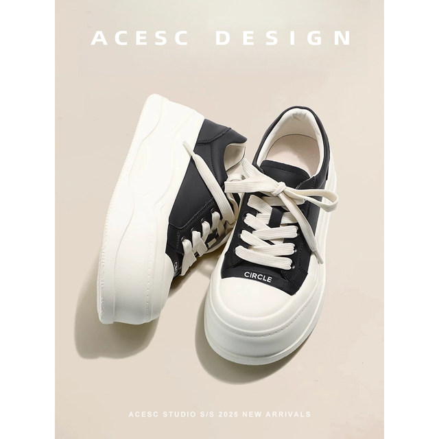 
Genuine leather bread shoes and white shoes for women 2025 spring versatile thick sole height-enhancing lace-up casual shoes shoes