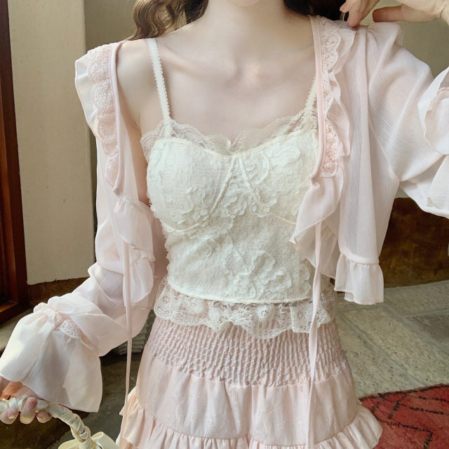 Gentle heavy worker lace lace vest with chest pad tube top fish bone top short suspension female