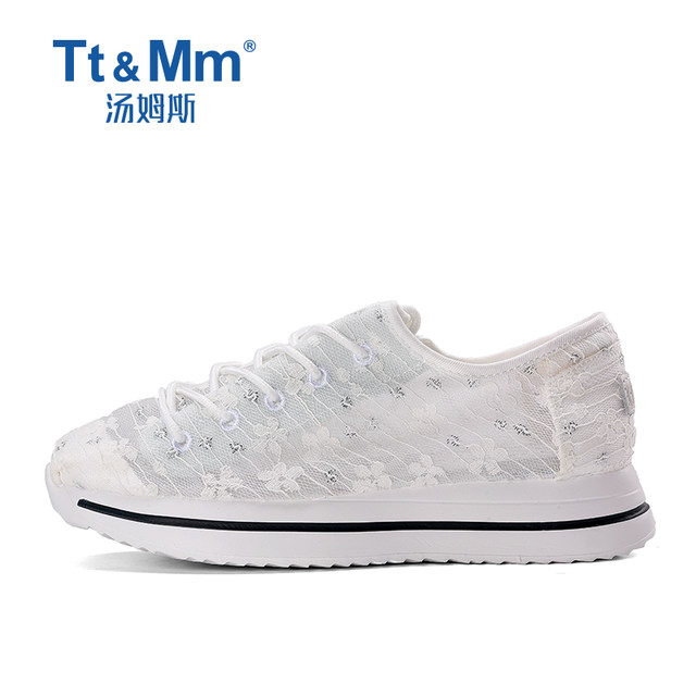 Tt/Mm/Toms Fashion Hollow Women's Shoes Lace Breathable Casual Canvas Shoes Thick Sole Summer Thick Sole Small White Shoes