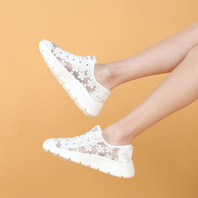 Tt/Mm/Toms women's shoes breathable single mesh thin lace mesh shoes trendy 2025 summer thick sole mesh small white shoes
