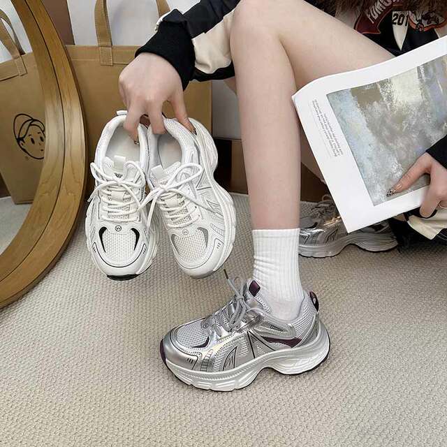 Qianzuhui 2025 new large-size shoes 41-43 spring fashion color-blocking casual shoes versatile sports shoes dad shoes