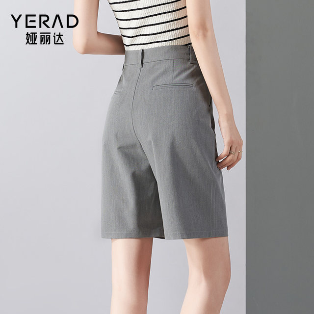 Yalida Bermuda straight shorts women's black mid-trousers 2025 summer slim casual pants suit five-point pants
