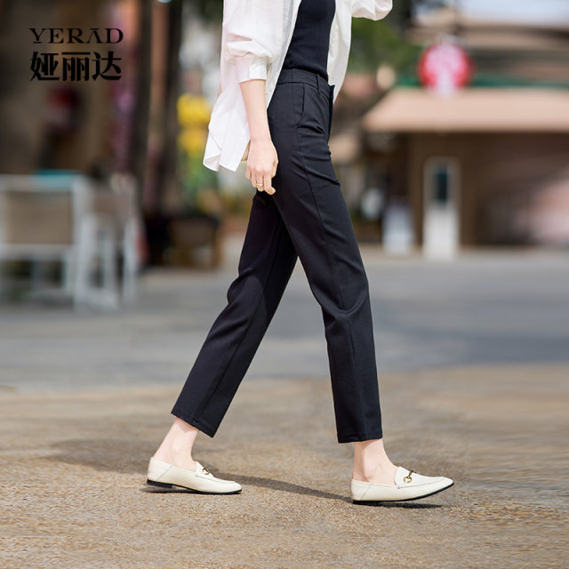 Yalida Laisel cotton straight-leg pants for women spring and summer casual pants 2025 new women's pants small cigarette pants

