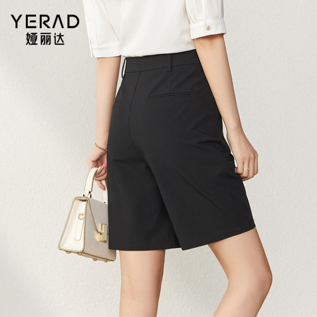 Yalida's new black five-point pants casual straight mid-trousers for women 2025 summer new thin pants suit shorts