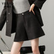 Yalida imitation woolen shorts for women in spring and autumn casual pants thickened women's pants 2025 new style small fragrance style black boot pants