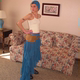 AXIS OF Flamingo retro blue irregular long skirt piled with pleated slightly transparent a-line mesh skirt