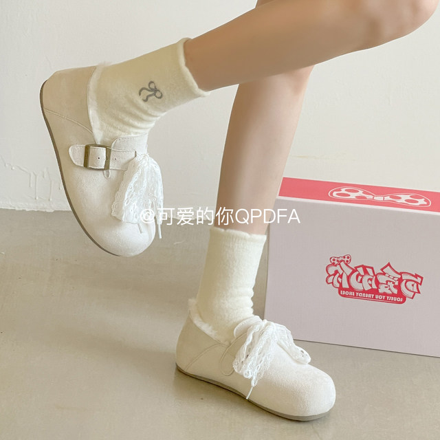 
Lovely you warm plus velvet Birkenstock shoes for women 2025 new winter outer wear one-legged single shoes versatile two-padded shoes