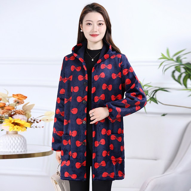 Winter middle-aged and elderly flannel smocks and velvet work clothes thickened kitchen anti-fouling and dirt-resistant warm apron suits