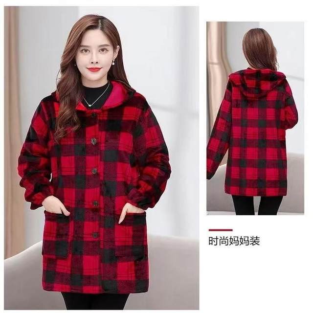 Fleece Thickened Clothes Women's Workwear Mom's Winter Kitchen Anti-Stained Gown Flannel Warm Coat
