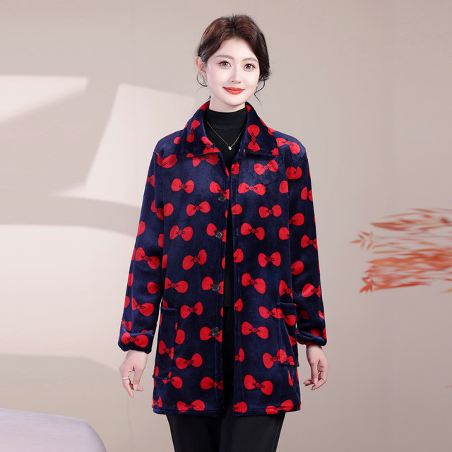 
Crystal velvet women's winter thickened mid-length mother's warm smock, stain-resistant and anti-fouling kitchen loose velvet coat