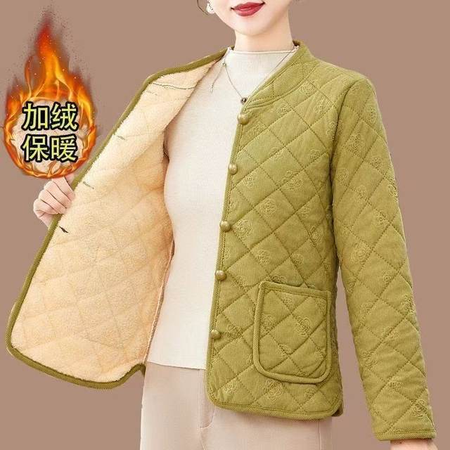 New mother's cotton-padded jacket with velvet in winter, thickened in autumn and winter for middle-aged and elderly small mothers, cotton-padded jackets, warm cotton-padded jackets