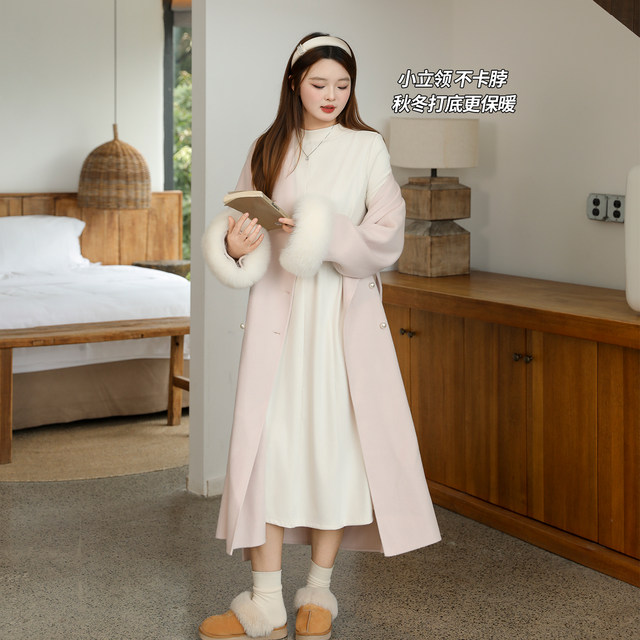 DM100 plus size 100% women's chubby mm winter all-match bow half turtleneck German velvet bottoming dress