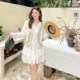 
DM100 large size 100% women's clothing autumn slightly fat mm vacation style small white skirt lace pure cotton dress