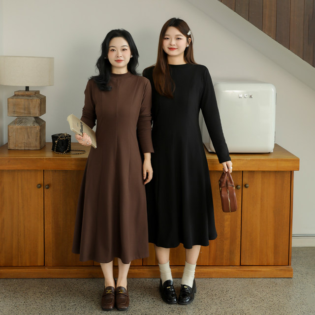 DM100 plus size 100% women's chubby mm winter all-match bow half turtleneck German velvet bottoming dress