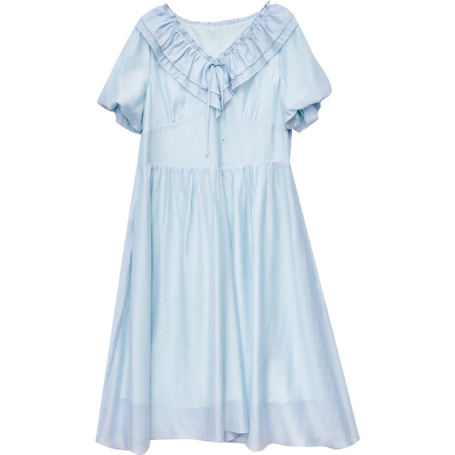 DM100 Large Size 100% 2025 Summer New Women's Decoration High Waist Elegant V-neck Ruffle Short Sleeve Dress