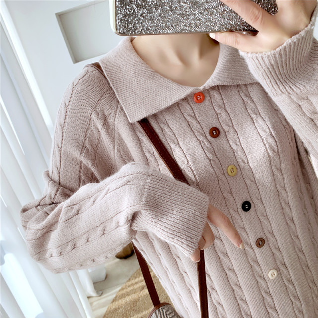 New autumn and winter doll collar large size over-knee thermal inner paired with knitted long skirt thickened long loose sweater dress
