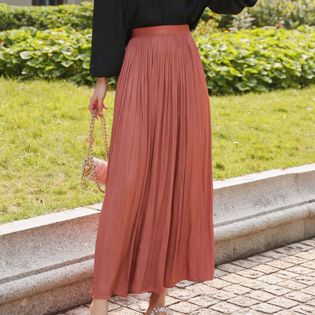 
High-end 2025 spring and summer new high-waisted gray pleated skirt pocket skirt large size A-line slim and versatile women