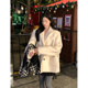 Adan white wool suit collar jacket for winter new style thickened Korean loose wool short coat for women

