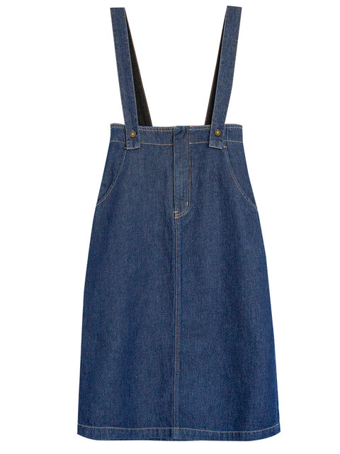 The story of Rose Huang Yimei Liu Yifei same denim skirt for women in summer mid-length high-waisted A-line strap skirt
