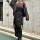 *0431 single women's R brand spring and autumn new product mid-length fashion pocket pleated skirt sweet and versatile