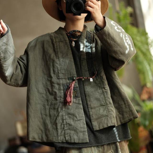 Imitation of fragrant clouds printed flax loose cotton jacket jacket 1922
