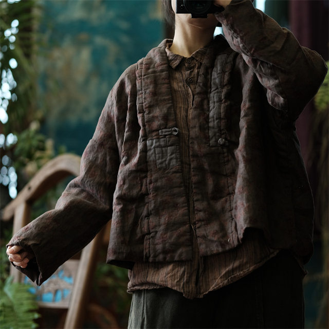 Imitation of fragrant clouds printed flax loose cotton jacket jacket 1922
