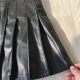 Women's daily single half elastic waist button pleated skirt for girls' motorcycle leather skirt cute and versatile spring and autumn half-body skirt