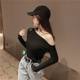 Off-shoulder clavicle top hot girl beautiful long-sleeved T-shirt sexy autumn tight European and American off-shoulder one-shoulder base shirt