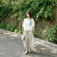 Ink plum spring, summer and autumn ramie white elastic strap flowing playful skirt literary and versatile large pose casual skirt for women