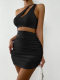 European and American sexy short -shoulder skirt hollowed hip dresses hollow wrinkles and waist, waist vacation, foreign dress female
