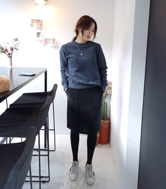 Q08 Korean women's clothing generation commuter corduroy pocket autumn and winter women's skirt, mid-skirt, hip-covering, slim cotton elastic