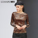 Women's base shirt 2024 Spring and Autumn European and American small shirt leopard print velvet long sleeve slim one-length neck slim T-shirt top